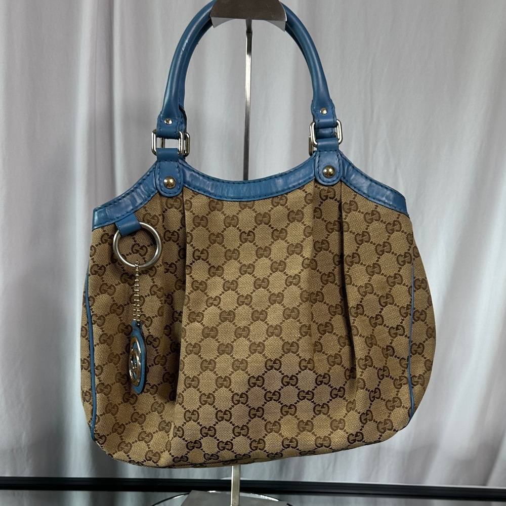 Gucci Tan and Blue Shoulder Bag with charm